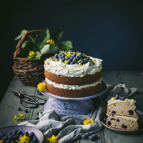 Buttermilk Blueberry Cake with Pistachio Cream